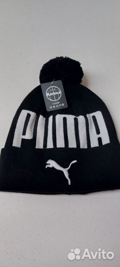 Мужская зимняя шапка на флисе Puma с помпоном