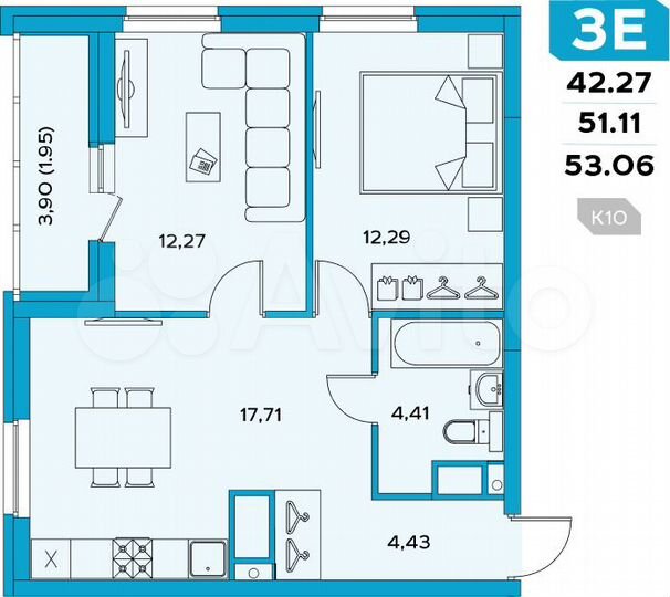 3-к. квартира, 53,1 м², 13/17 эт.
