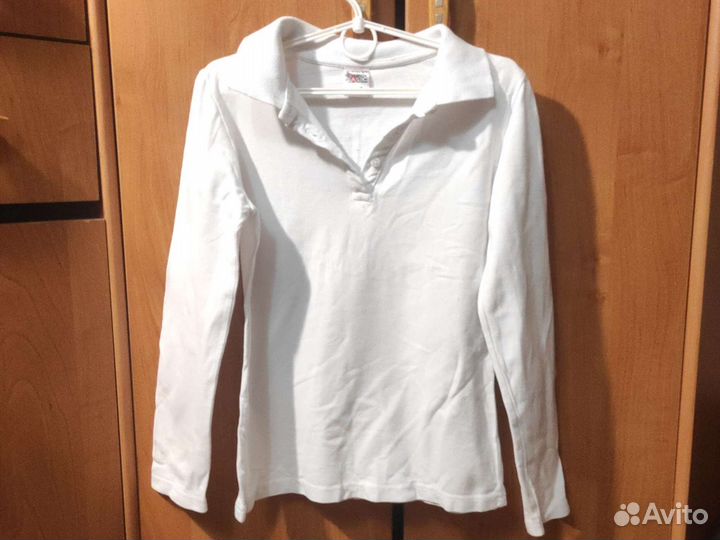 Рубашка-поло белая, рост 140