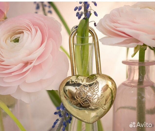 Свадебный золотой замочек с купидоном, два ключа