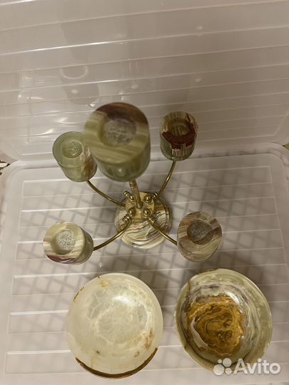 Подсвечник тарелки натуральный камень оникс