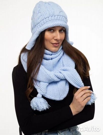 Шапка ушанка с шарфом бактус