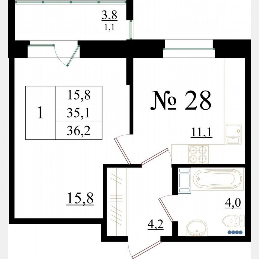 1-к. квартира, 36,2 м², 4/8 эт.