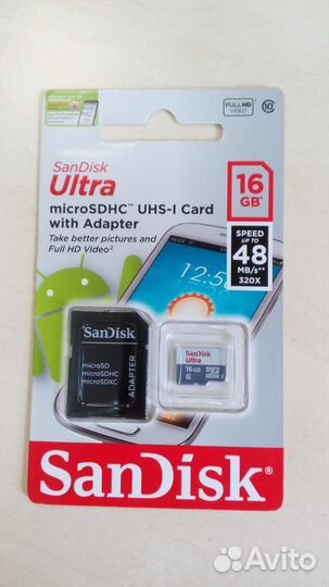 Карта памяти micro SD Sandisk 16 гб Новая