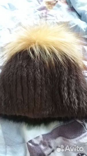 Шапка норковая вязаная женская
