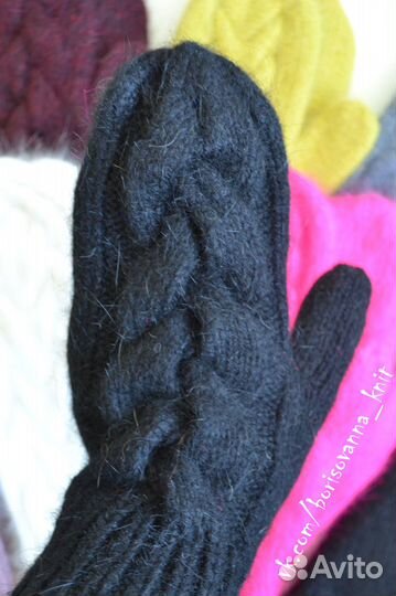 Варежки вязаные пух норки