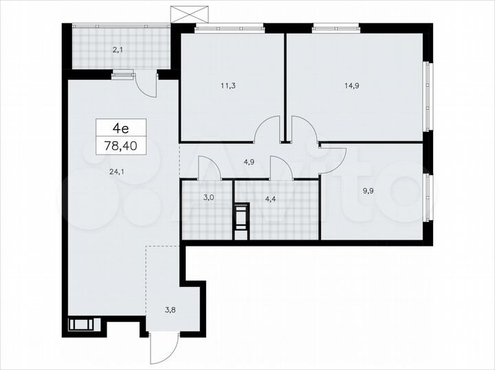 3-к. квартира, 78,4 м², 7/9 эт.