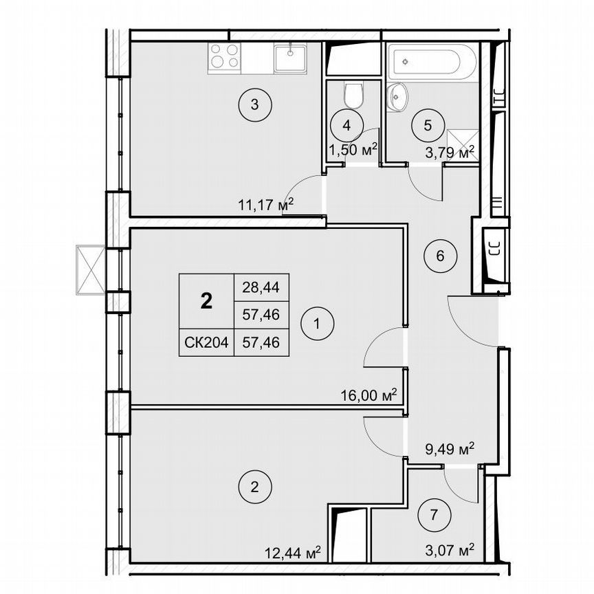 2-к. квартира, 57,5 м², 4/12 эт.