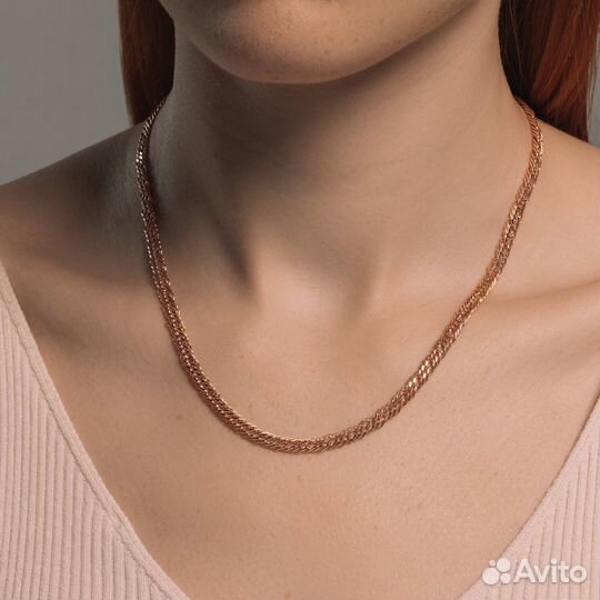 Новая золотая цепь ромб тройной 60 см (Рассрочка)