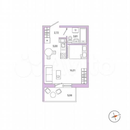 1-к. квартира, 29,1 м², 4/9 эт.