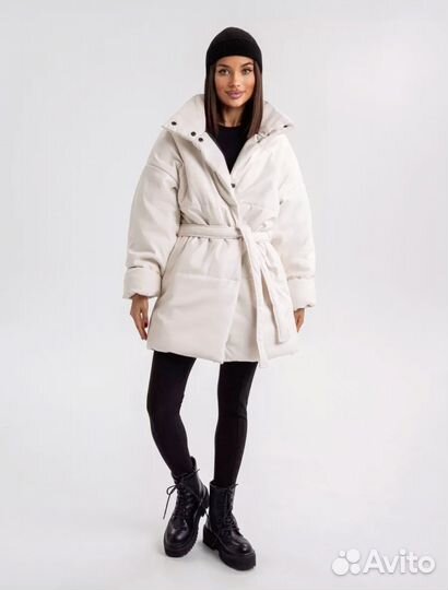 Пуховик женский из экокожи