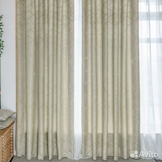 Комплект Шторы и Тюль Иззи Фисташка+Вуаль