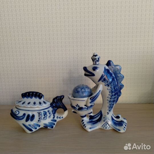 Гжельские солонки рыбки с крышками