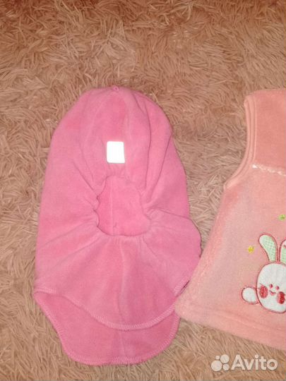 Тёплый костюм зайки, жилетка, шапочка зимняя