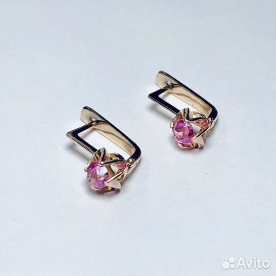 Золотые серьги 583 пробы СССР с рубином вес 3,55