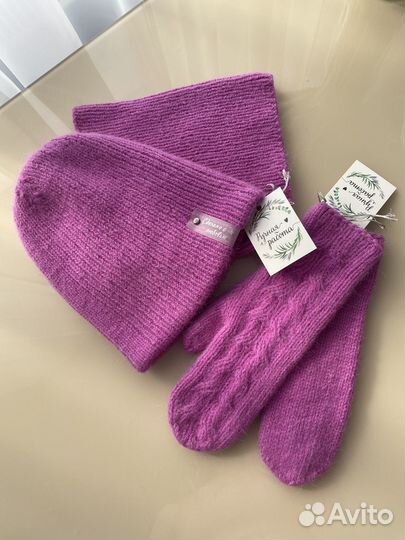 Набор (шапка, манишка, варежки) пух норки