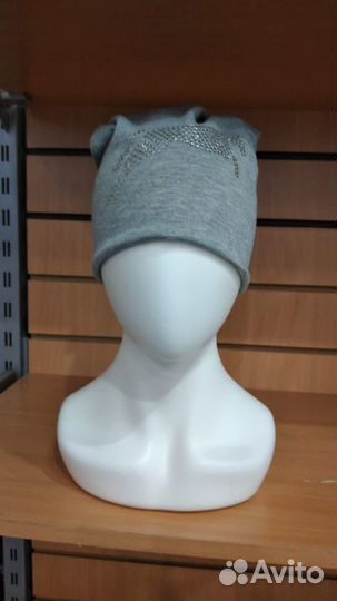 Шапка бини женская, со стразами
