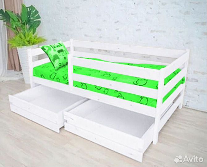 Кроватка софа эко от 2х лет из массива с бортиком