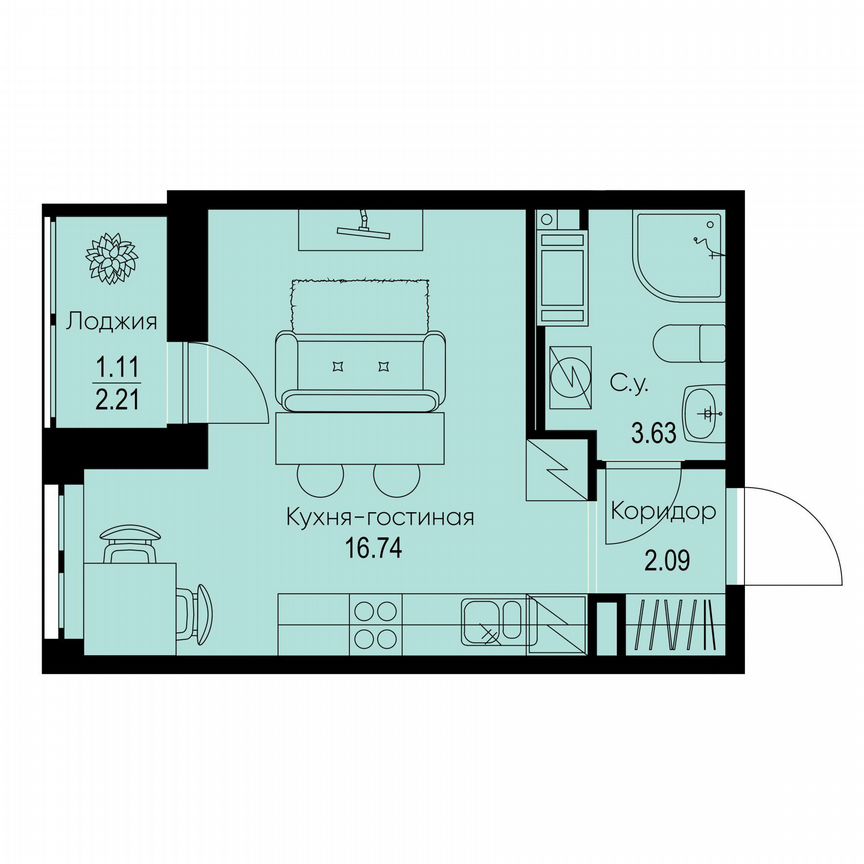 Квартира-студия, 23,6 м², 8/9 эт.
