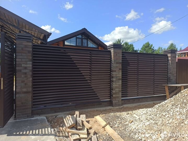 Забор, откатные ворота, навесы, металлоконструкция