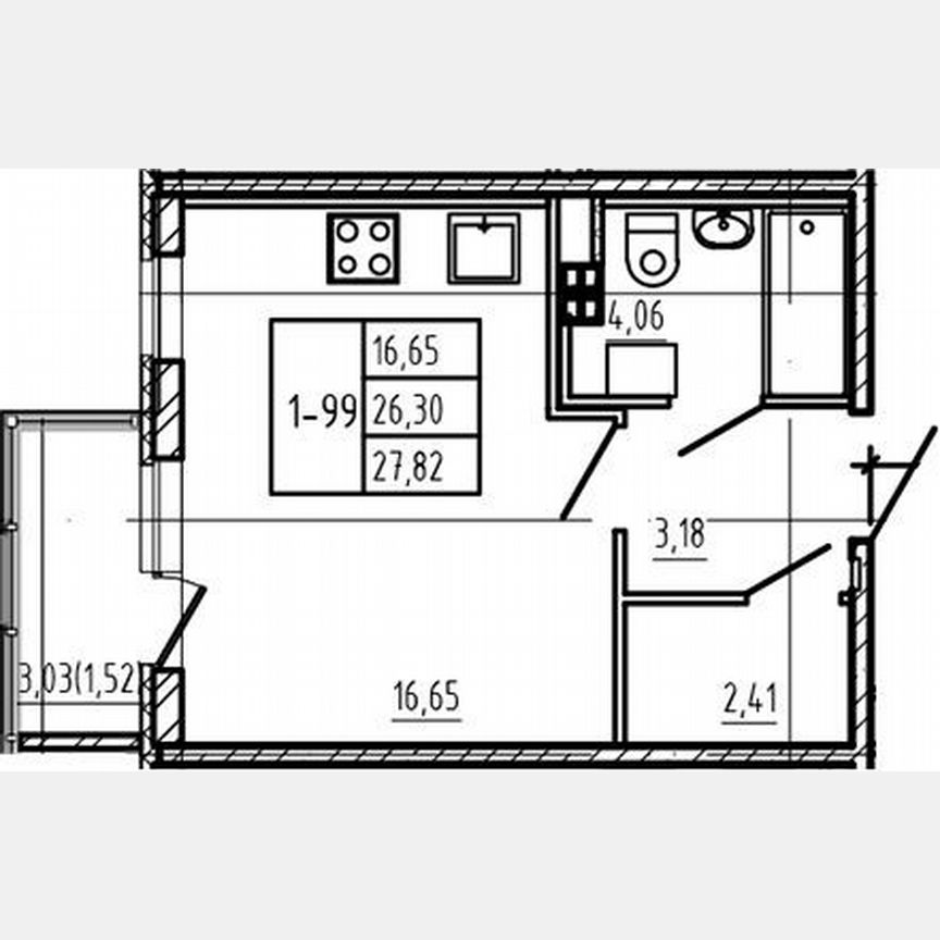 Квартира-студия, 26,3 м², 4/4 эт.