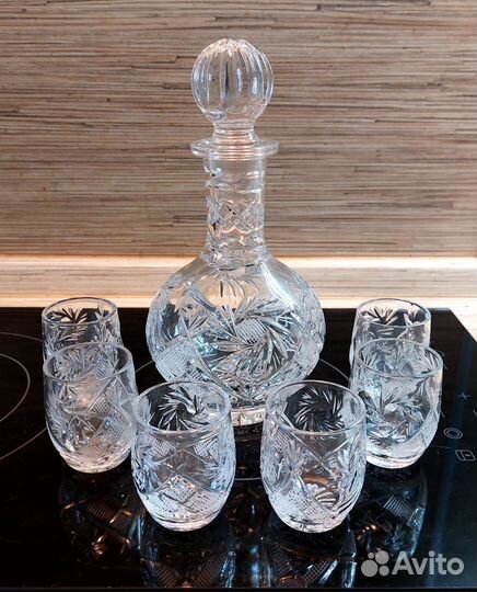 Хрустальный графин с 6 рюмками СССР, Неман