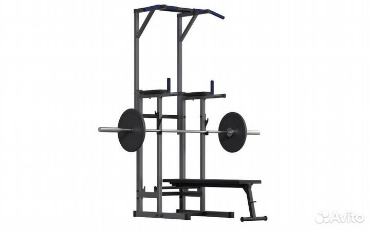 Турник напольный со скамьей Серый металлик