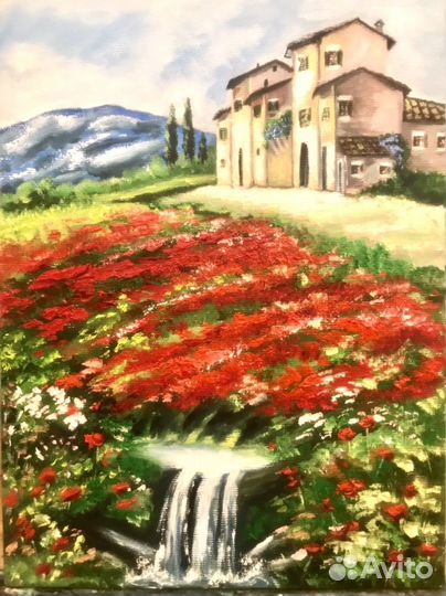 Картина маслом на холсте пейзаж Тоскана прованс