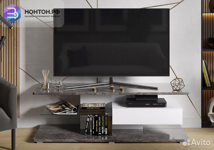 Тумба под тв Diamond тип 1 белый / ателье темный г