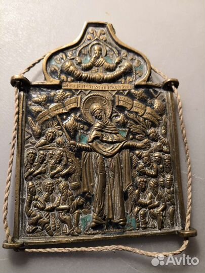 Икона старинная. Медная пластика с эмалями