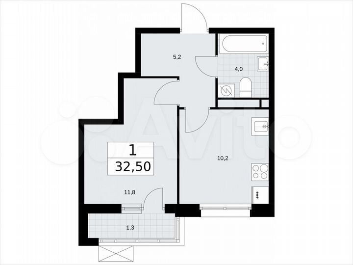 1-к. квартира, 32,5 м², 8/9 эт.