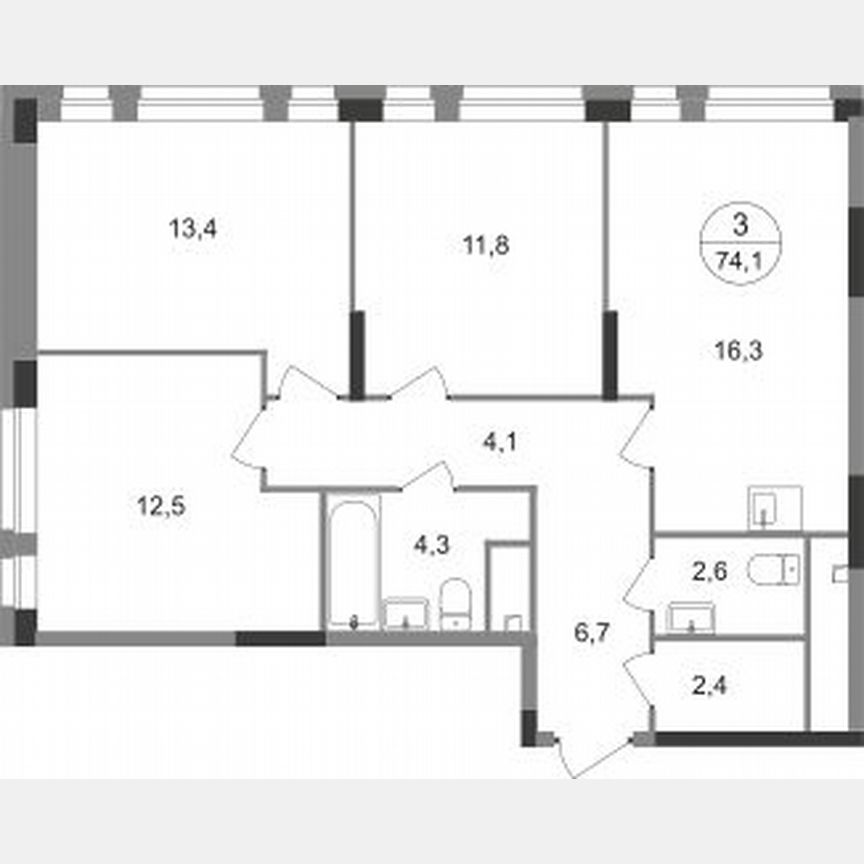3-к. квартира, 74,1 м², 3/19 эт.