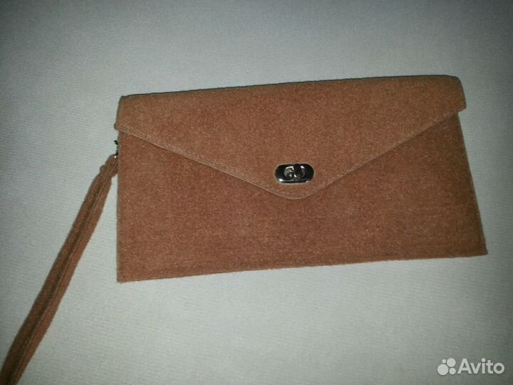 Клатч синий, коричневый, светло-коричневый