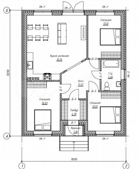 Коттедж 97 м² на участке 10 сот.