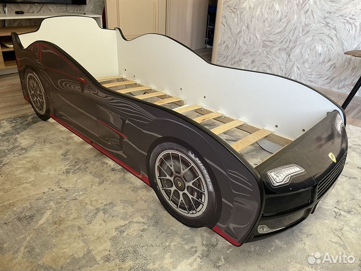 Кровать машинка с фарами,подсветкой,матрасом turbo