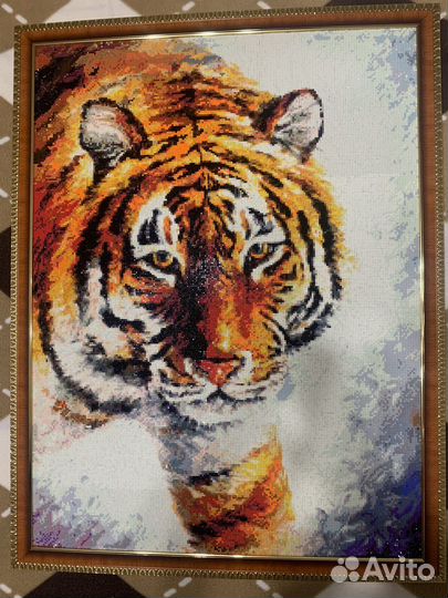 Тигр. Большая картина из алмазной мозаики в рамке