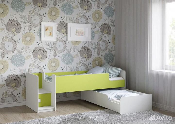 Кроватка для двоих выкатная + лесенка