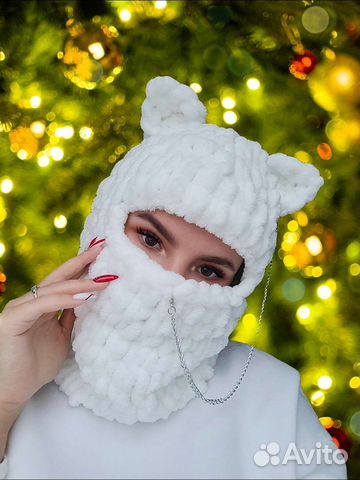 Балаклава из alize puffy белая