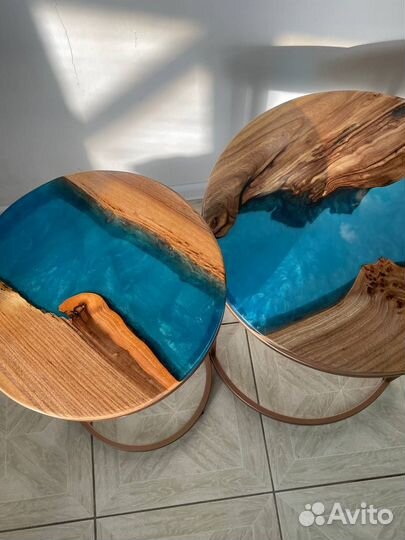 Журнальные столики круглые из дерева (комплект)