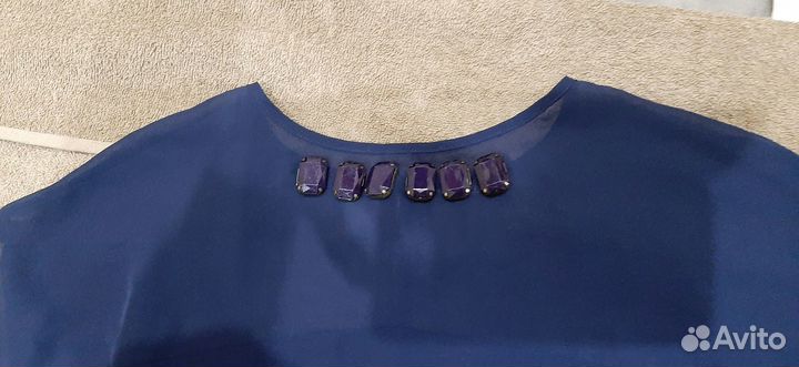 Блуза натуральный шелк темно синяя