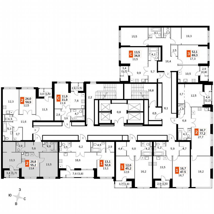 2-к. квартира, 55,2 м², 9/45 эт.