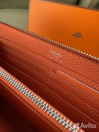 Кошелёк кожаный Hermes оранжевый / коричневый