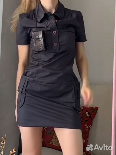 Платье карго серое стиль miu miu