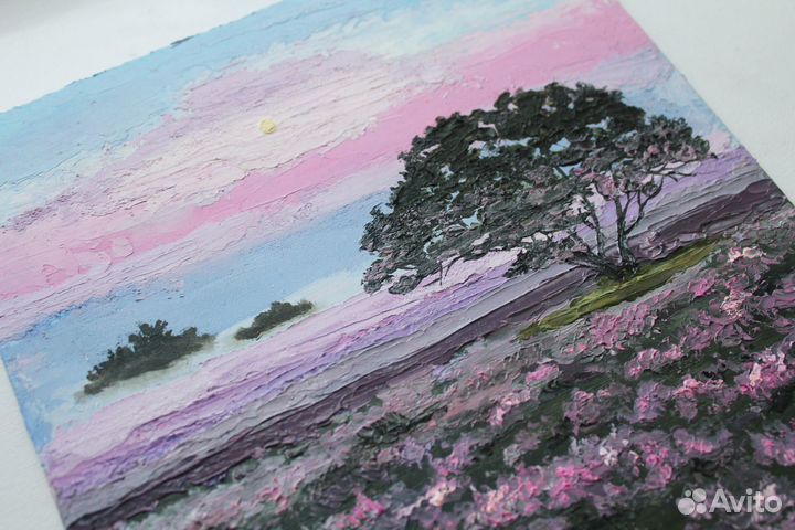 Картина маслом Лавандовое поле 20х20 см