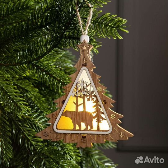 Ёлочное украшение из дерева, батарейки в комплекте