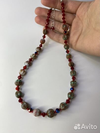 Разноцветные бусы чешское стекло 45 см