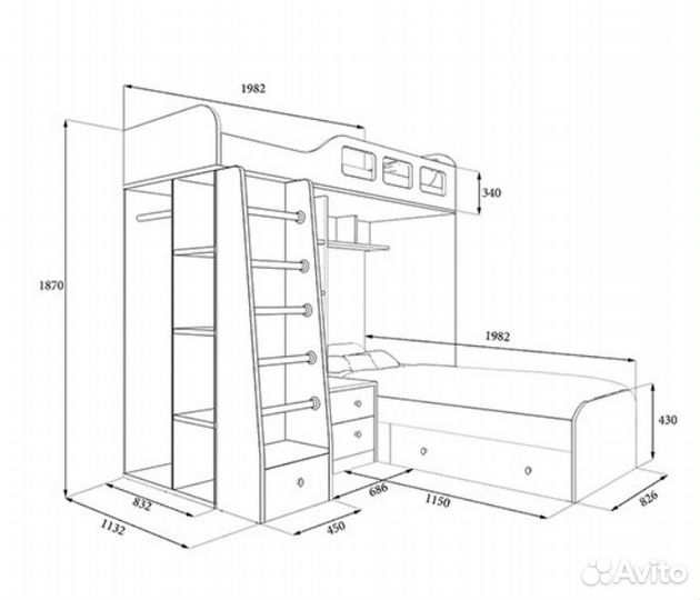 Двухъярусная кровать Сонома/Голубой