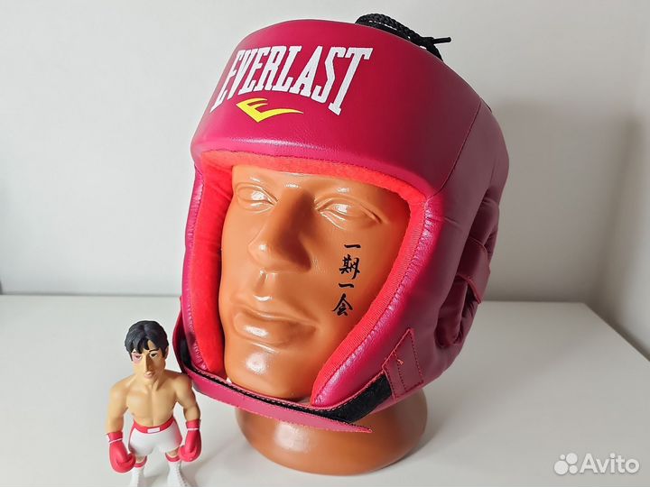 Шлем боксерский Everlast кожазам размер L красный