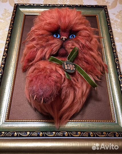 Кот из шерсти панно обьемное3Д