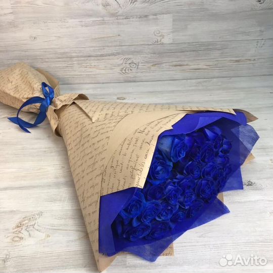 Синие розы в коробке доставка